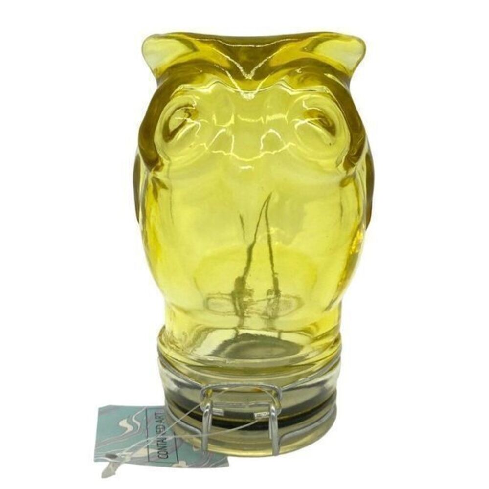 Contained Art Glass Owl Bird Airtight Canister New
